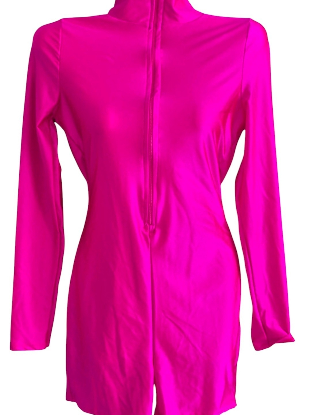 Bright Fuchsia Long-Sleeve Romper Jumpsuit